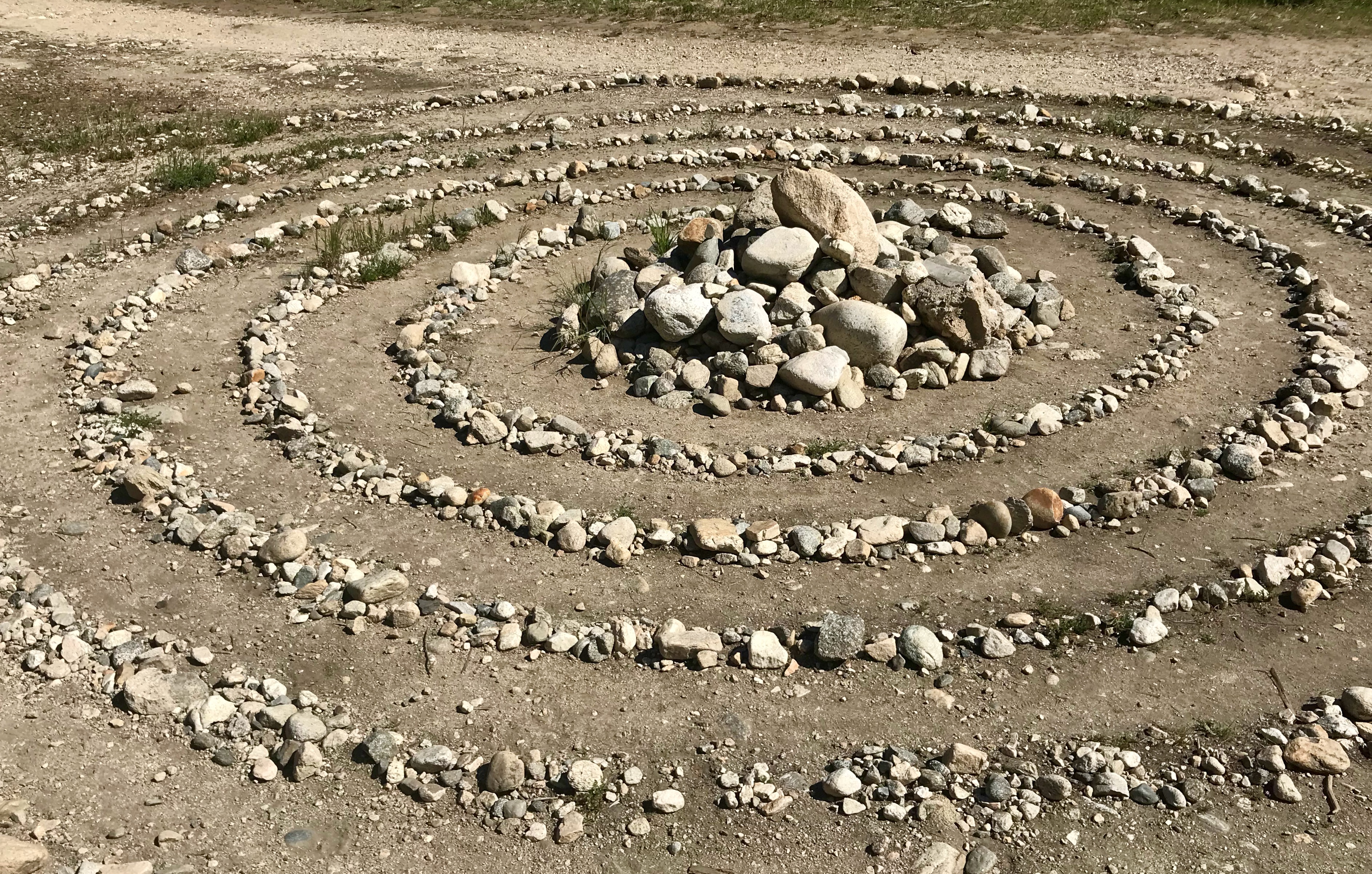 A recent man-made stone labyrinth in the Lower Arroyo Seco park in Pasadena.
