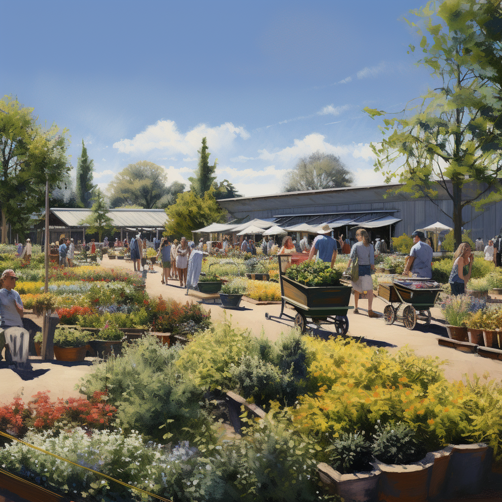 A imaginary vision of a crowded mature native plant nursery in the San Fernando Valley.