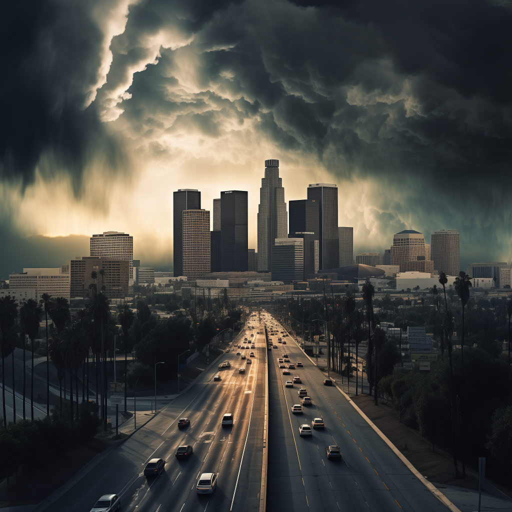 Los Angeles under the atmospheric river and flooding rain.