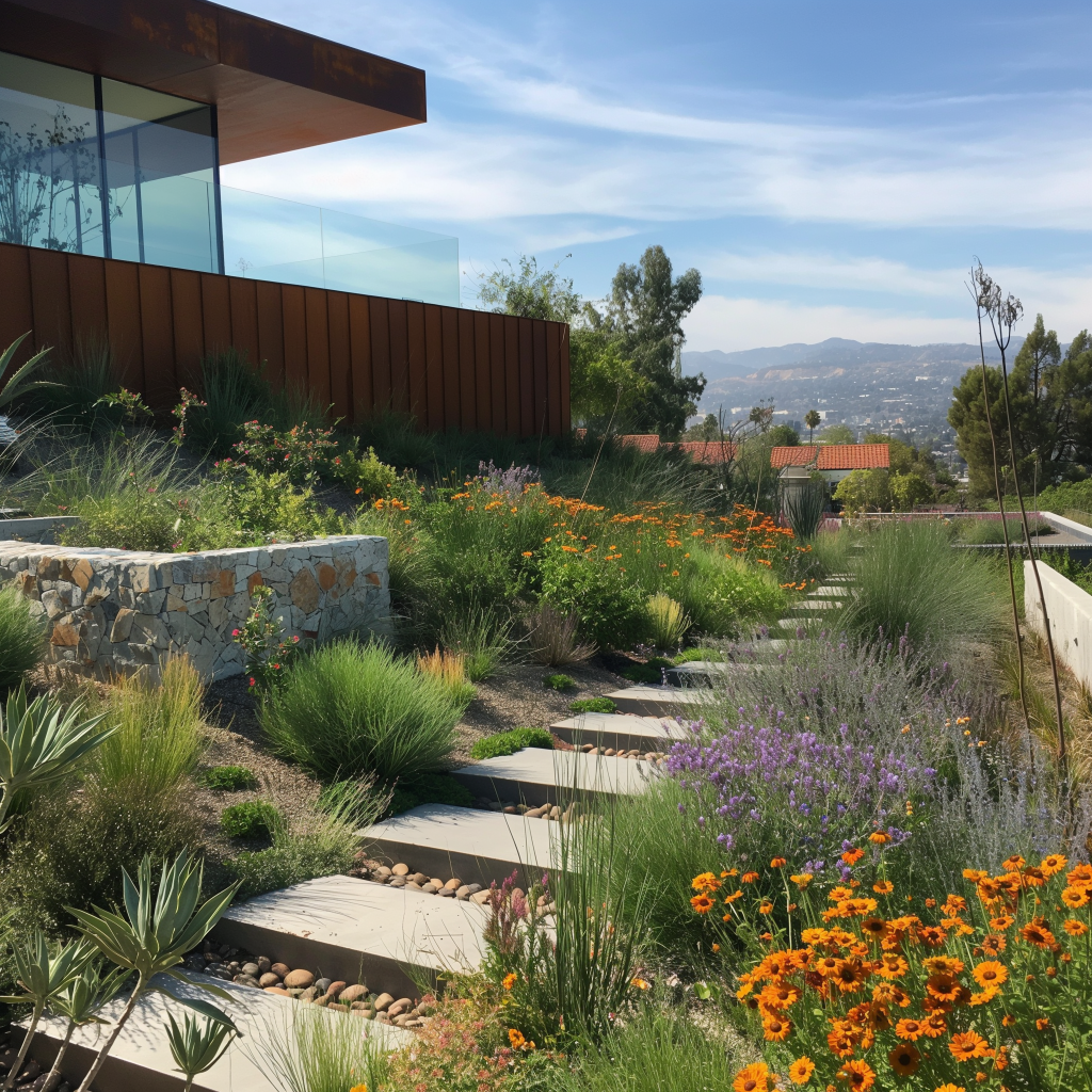 A rendering of a newly planted California native plant garden.