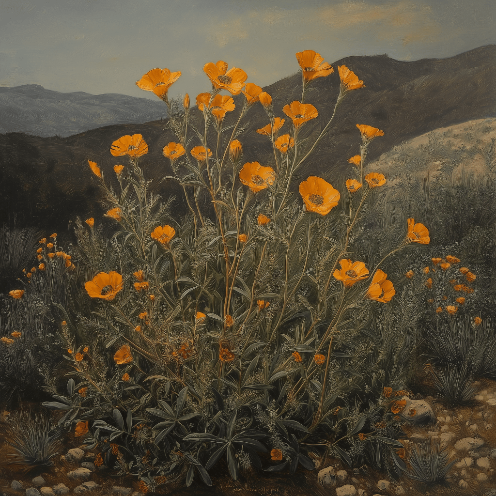 A naturalist illustration of the California Poppy - Eschscholzia californica.